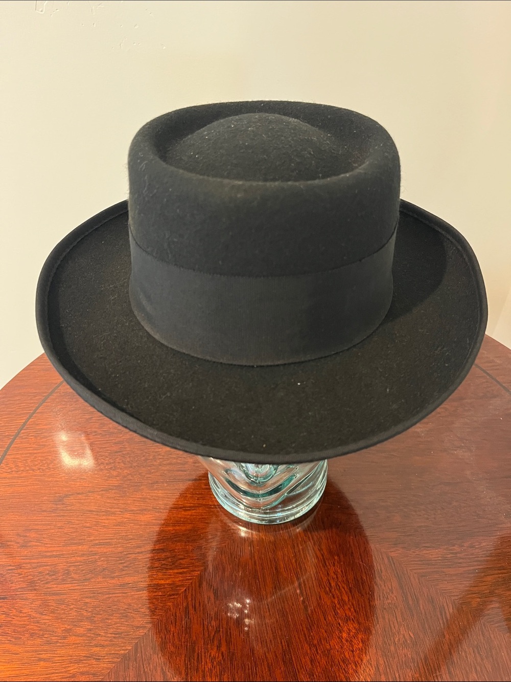 Vintage Liz Claiborne Black Flat Crown Wool Felt Hat in Original Box